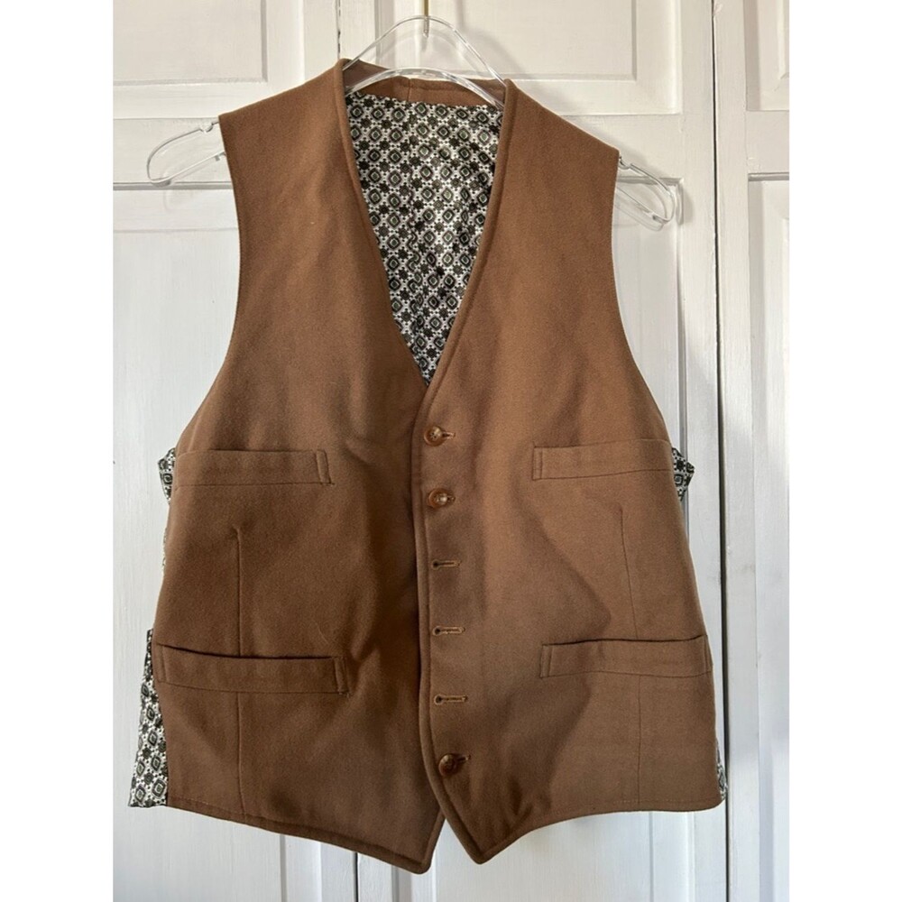 Men's Brown Wool Vest - Classic Tailored Waistcoat - See Measurements for Size